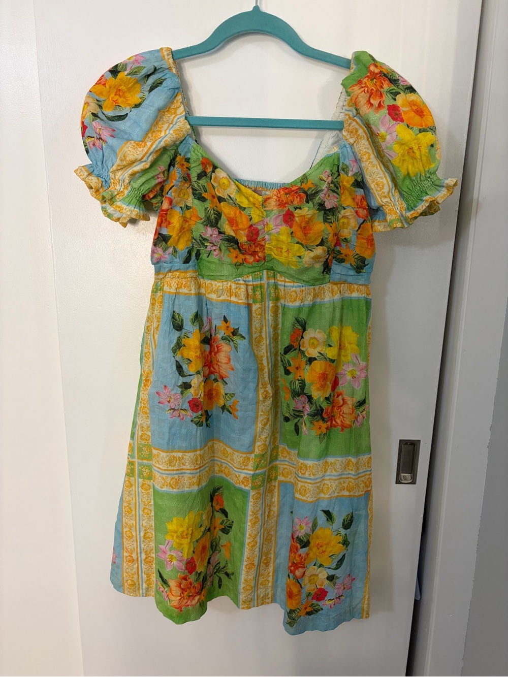 Show Me Your Mumu Floral Puff-Sleeve Summer Dress - Green & Blue